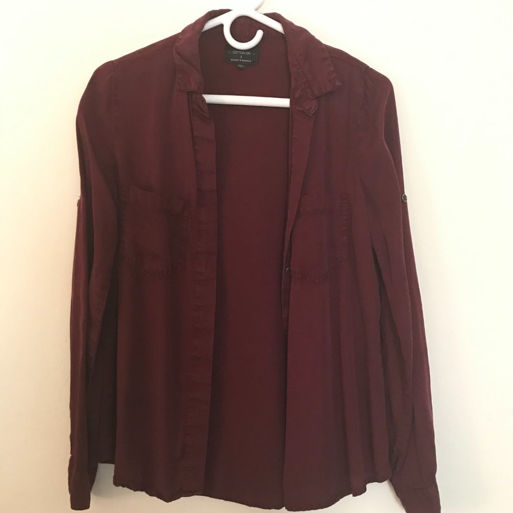 Maroon Women's Long sleeve Button Up